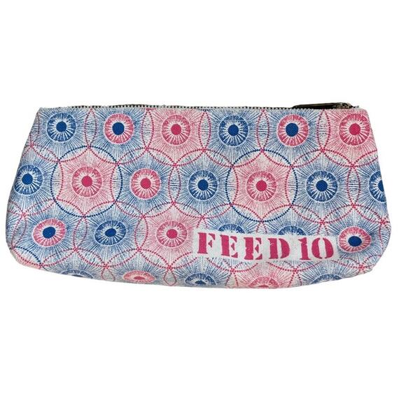 Clarins Feed 10 Canvas Cosmetic Small Pouch Red Blue - Picture 2 of 2